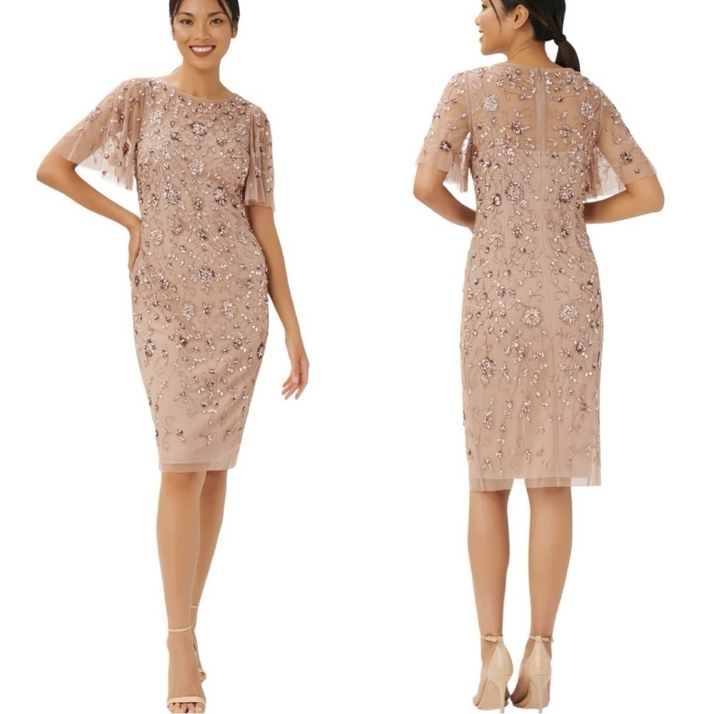 NWT Adrianna Papell Beaded Pink/Nude Mini Cocktail Dress Size 4